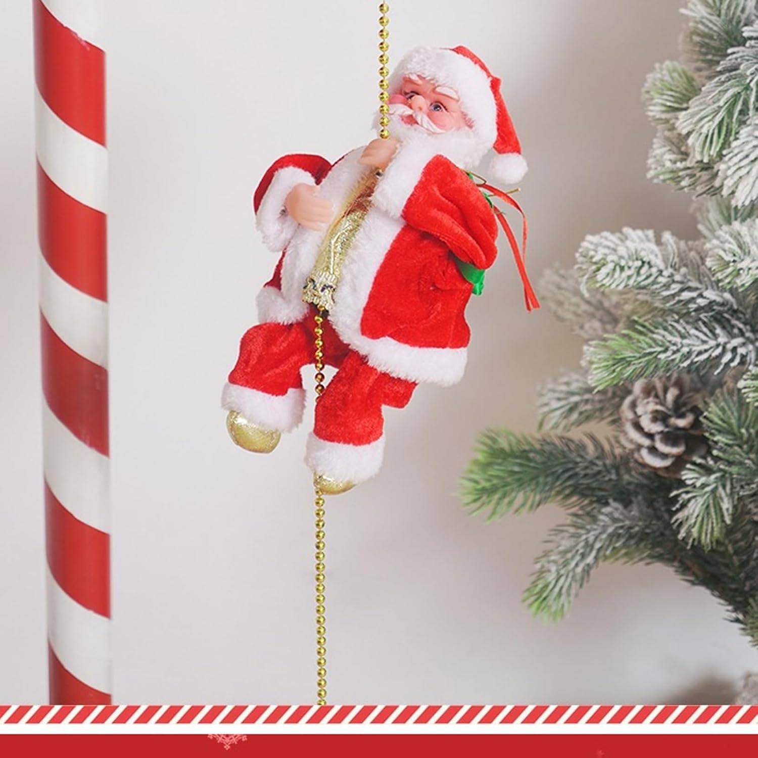 2026 New Santa Claus Musical Climbing Rope, 9" Electric Hanging Climbing Santa On Rope, with Funny Light Musical and Sound, Battery Operated Toy, Christmas Home Ornament for Parties (Blue, 1P)