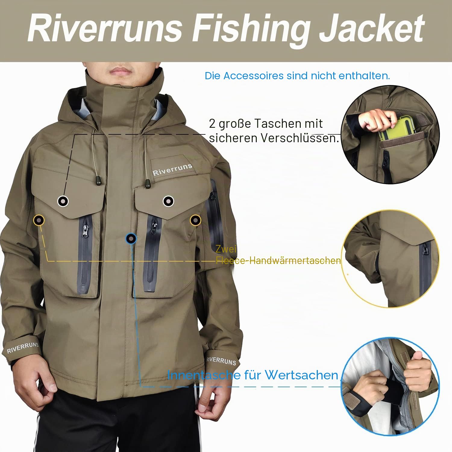 Riverruns Watjacke zum Angeln, atmungsaktiv, Outdoor-Regenmantel zum Fliegenfischen