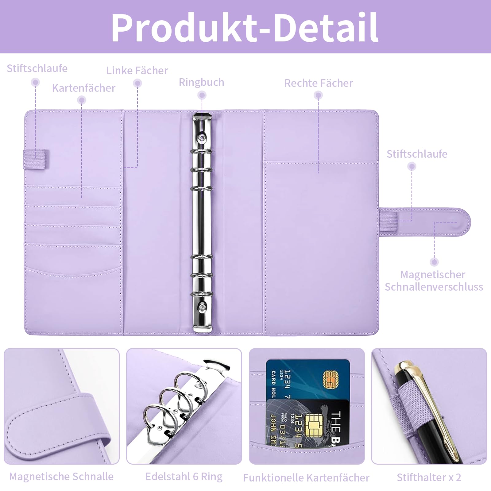 A5 Ringbuch Organizer Lila - Nachfüllbarer Planer Mit Taschen Für Büro & Schule