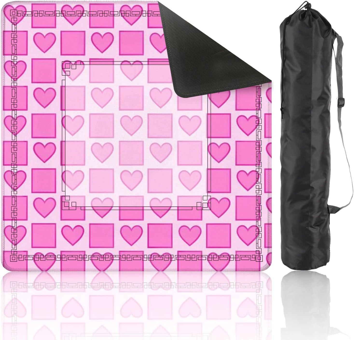 Mahjong Mat 31.5" x 31.5" Pastel Stripes White Polka Dots Design Non-Slip Noise Reduction Mahjong Tiles Table Cover for Dominoes Poker Card Board and Tile Games