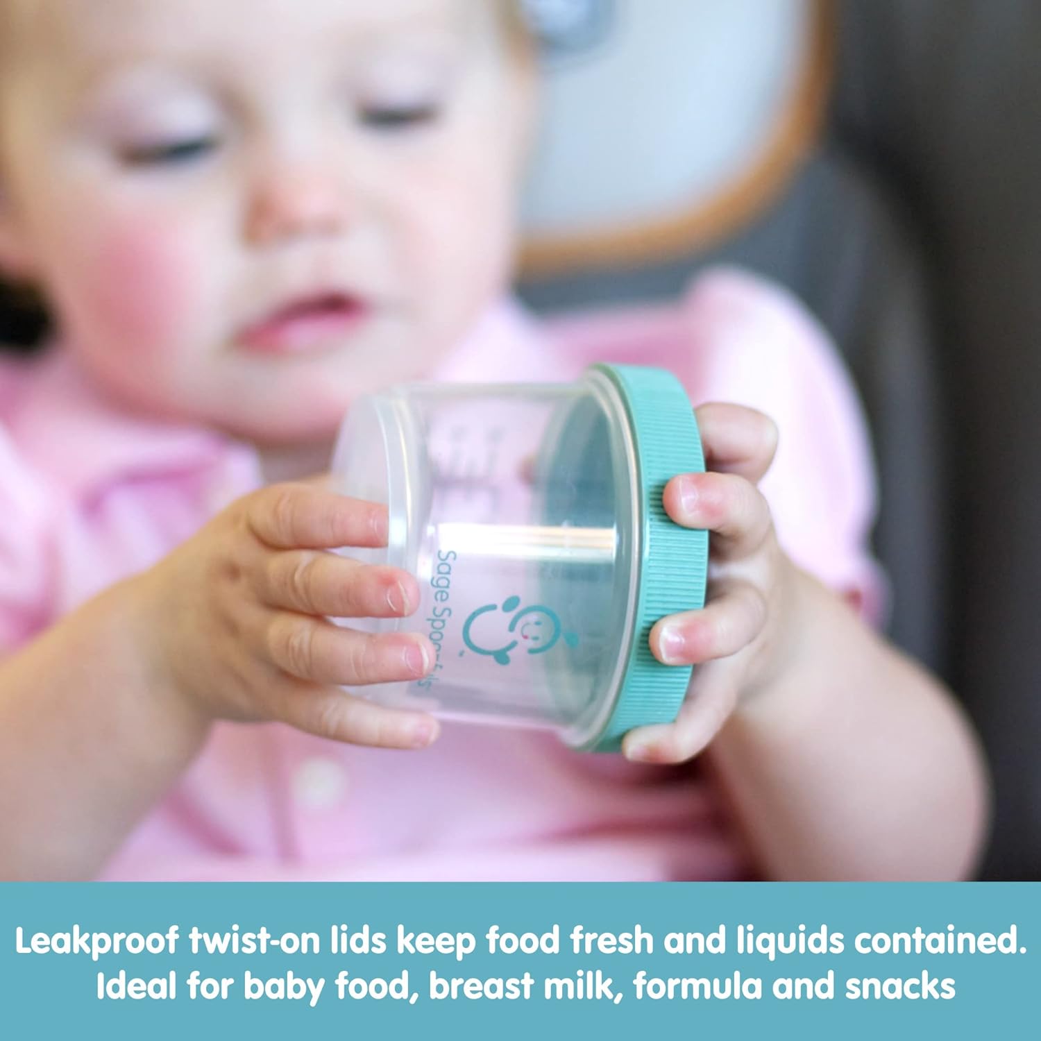 Sage Spoonfuls Baby Food Storage Containers – BPA-Free Plastic Jars with Leakproof Lids - Made in The USA, Microwave-Safe, Dishwasher & Freezer-Safe Clear, 12-Pack 4 Ounce Jars