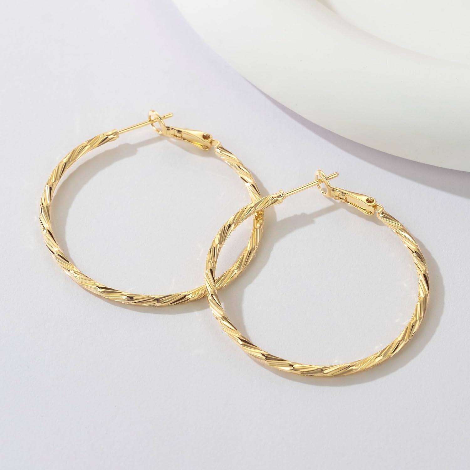 14K Gold Hoop Earrings for Women Large Gold Hoop Earrings for Women Unique Textured Slash Design Big Hoops Earring 40mm - Image 6