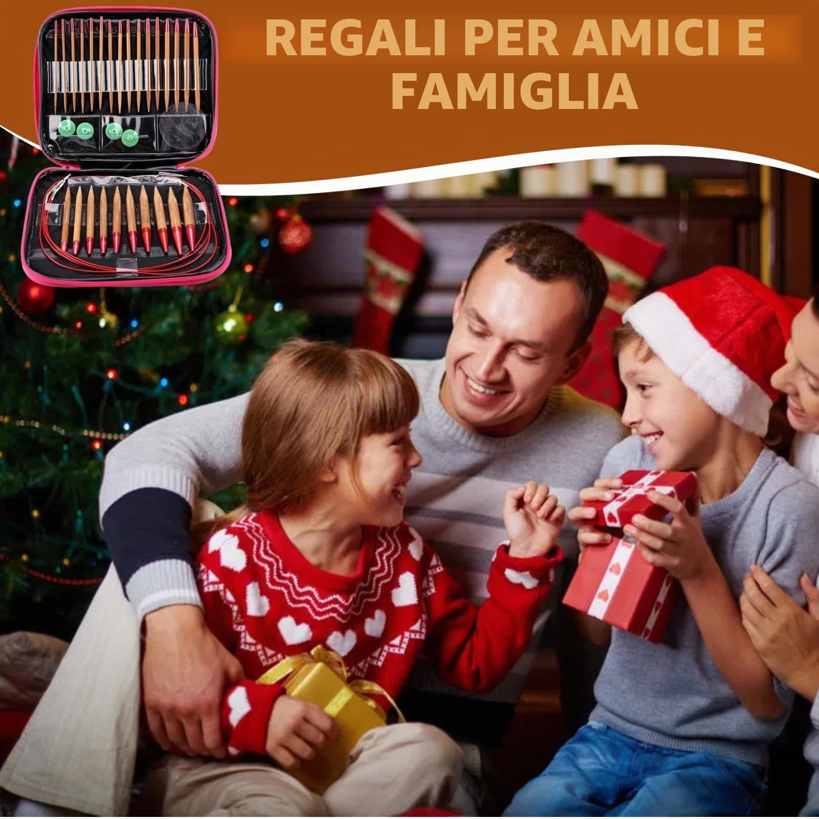 Kit di aghi circolari intercambiabili, 13 pezzi di aghi di bambù carbonizzati Set di anelli per maglieria in alluminio