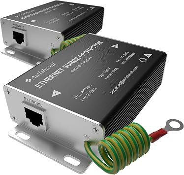 GDT+PTC Ethernet Surge Protector Gigabit, 2P 5KA PoE++Protection | Awishwell Ethernet Lightning Arrestor,CAT5/CAT6 Network Thunder Arrestor,1000Mbps RJ45 Surge Protector
