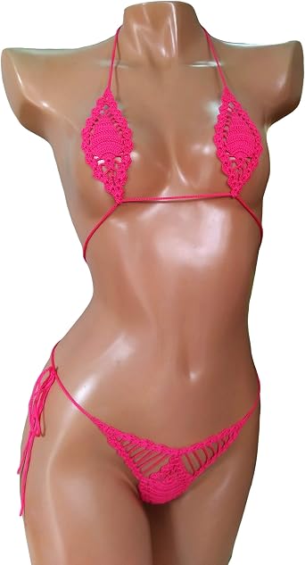 Crochet Extreme Micro G-String Bikini - Hot Pink