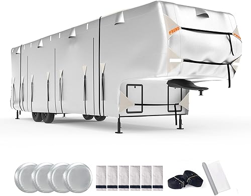 Miniatura 17 de FRUNO - Funda de remolque de viaje de tela Oxford para RV, funda para cámper impermeable de 35'-38', resistente a los rasguños, anti-UV para nieve