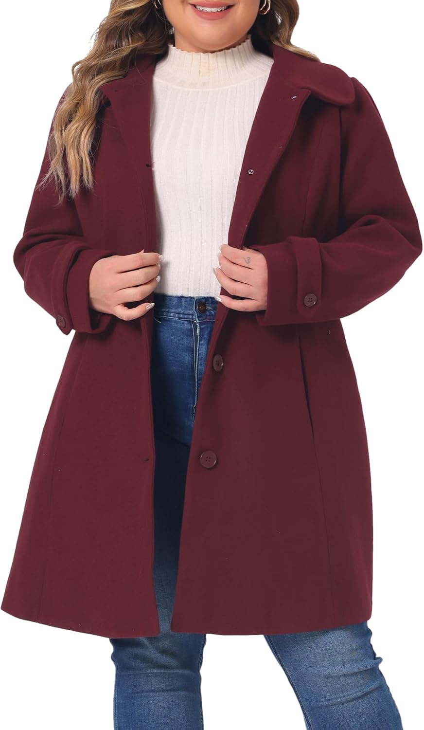 Agnes Orinda Plus Size Winter Coats for Women Peter Pan Collar Single Breasted with Pockets Trench Peacoats Long Coat