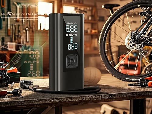 Miniatura 7 de Inflador de neumáticos inalámbrico portátil, bomba de compresor de aire para automóvil, motocicleta, bicicleta, medidor de presión digital, apagado,