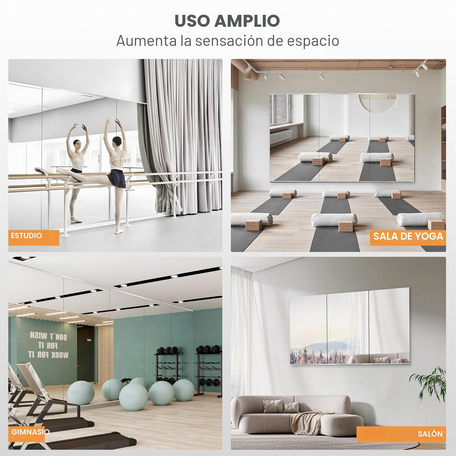 Pertetey - Espejos de Gimnasio para casa, 122 x 61 cm, sin Marco, Gran Espejo de Yoga de Cristal Templado, Espejo de Pared de Longitud Completa para Sala de Deporte, Estudio de Yoga, Dormitorio