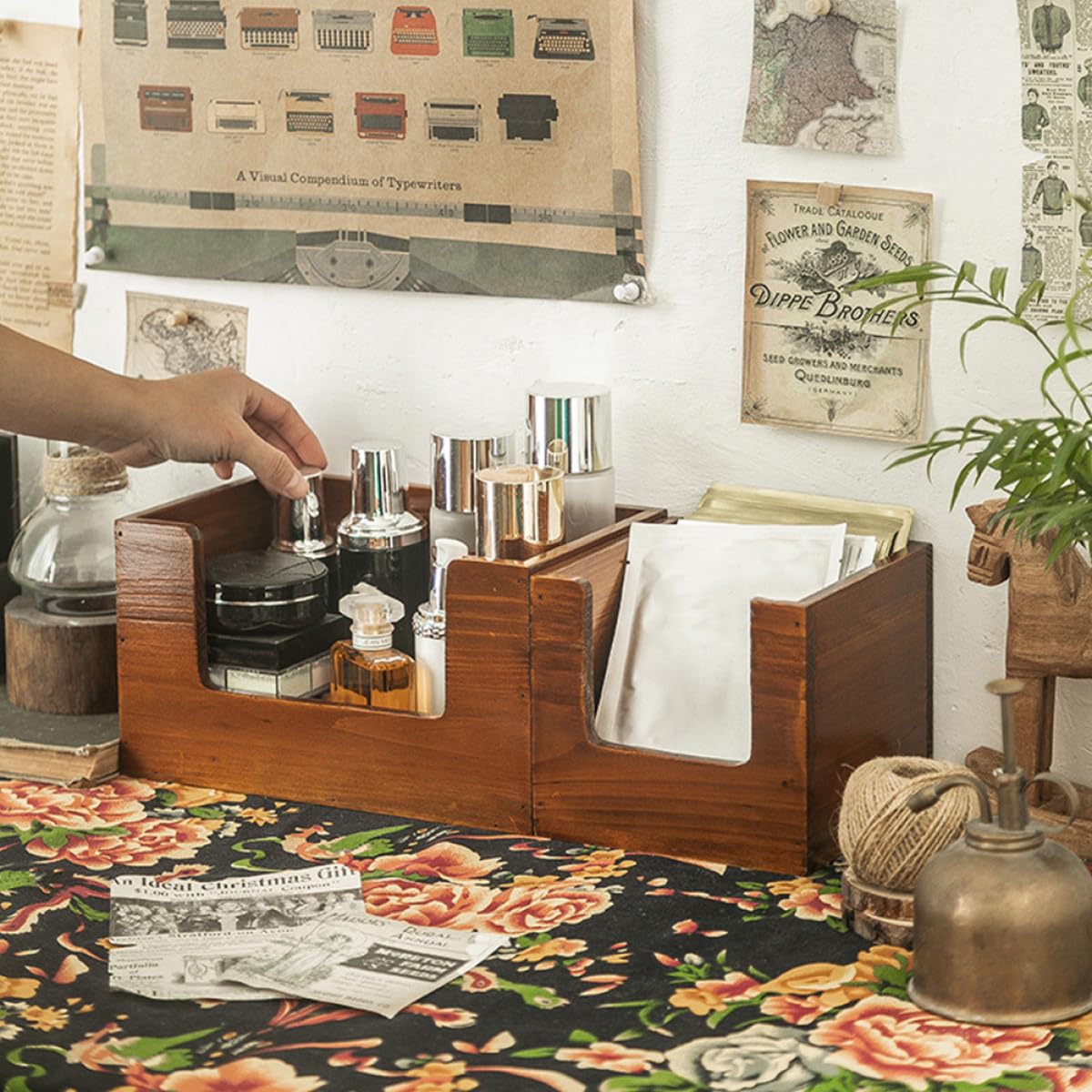 COHEALI Caja de Almacenamiento de Madera 2 Piezas Organizador de Escritorio Ligero y Ecológico para Cosméticos y Maquillaje para Dormitorio y Sala