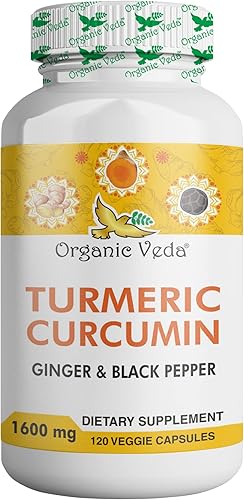 Organic Veda Cápsulas de cúrcuma y jengibre, 120 píldoras, curcumina de cúrcuma orgánica con pimienta negra para apoyo articular, sin OMG, sin