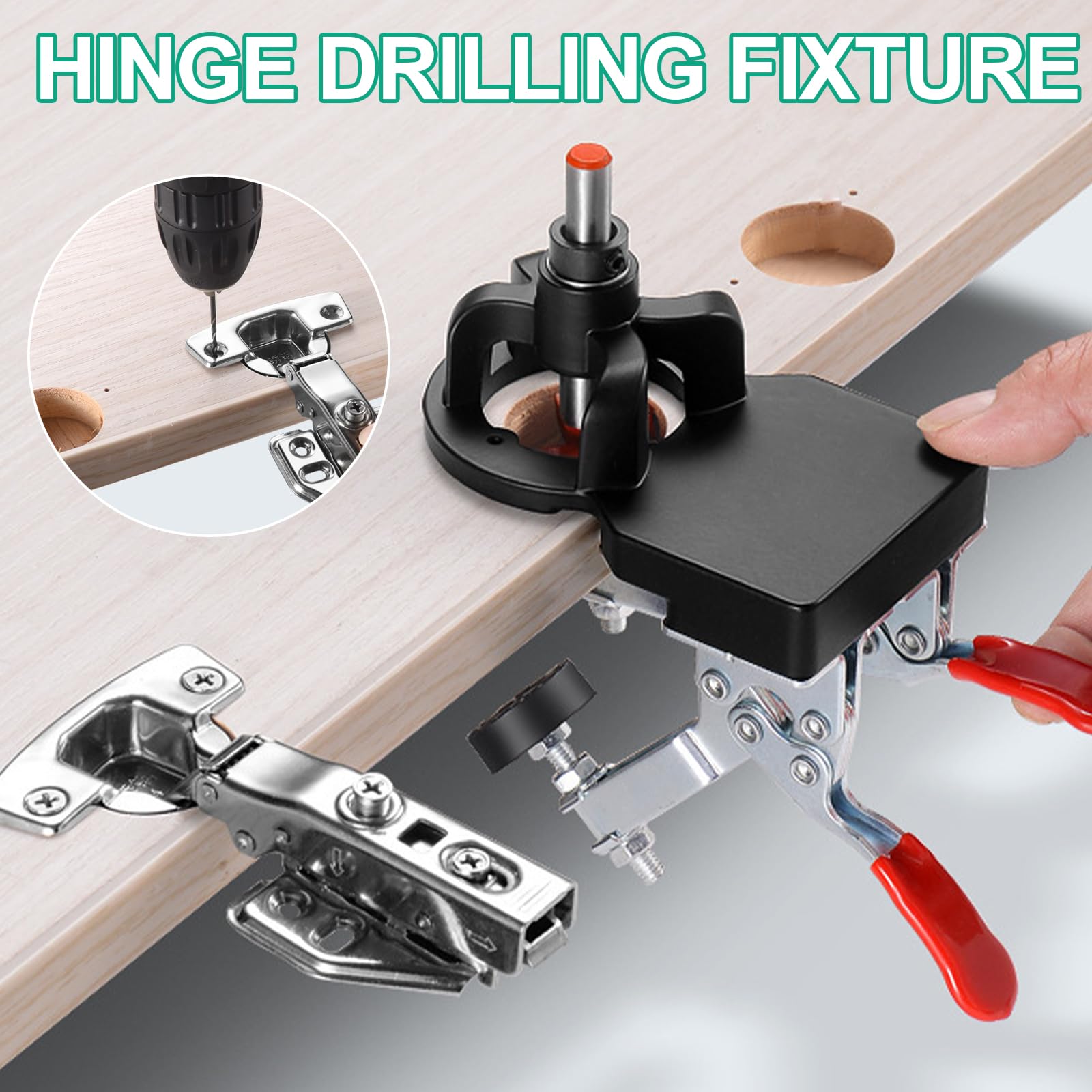 35mm in Lega di Alluminio Dima per Spinatura Legno, Dima per Cerniere a Scodellino per Tazza Nascosta a Doppia Fascetta, Guida per Trapano Fori Legno Regolabile, Set di Montaggio per Cerniere