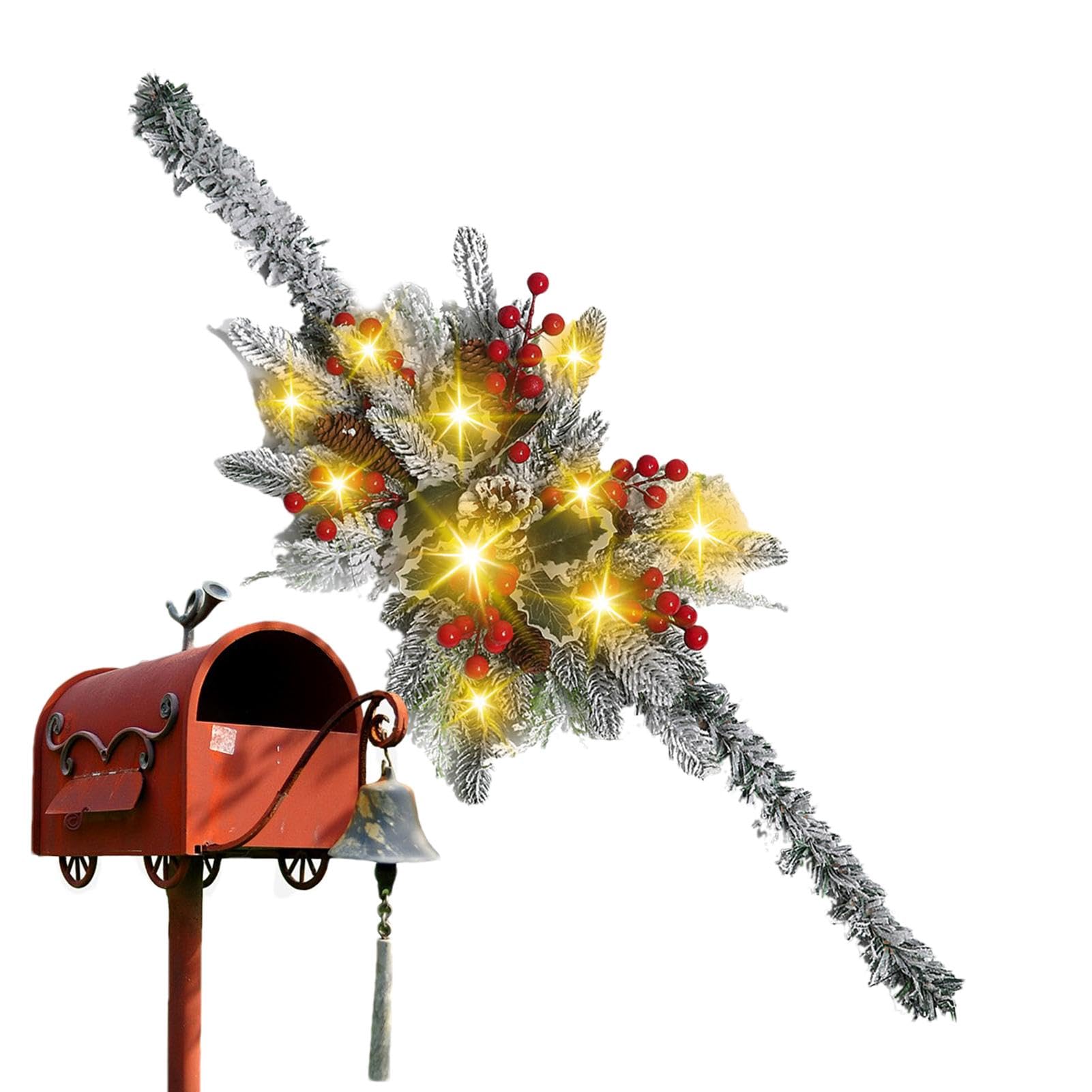 Swag de boîte aux lettres de Noël : décoration extérieure lumineuse facile à fixer