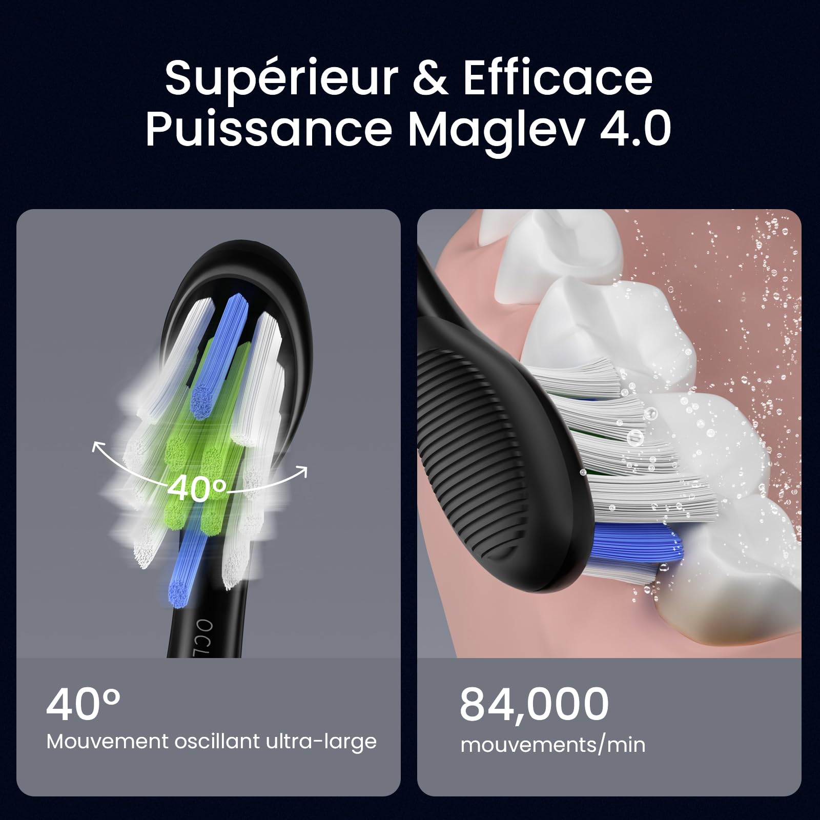 Oclean Brosse à dents électrique X Elite 10, Écran tactile, 12 zones de suivi, 5 modes de brossage avec Gencive, Brosse à dents sonique, 40 jours d'autonomie, Silencieux 45 dB, Minuterie, Noir