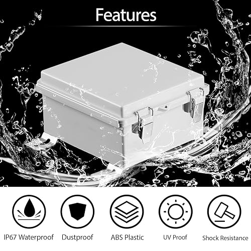 Miniatura 3 de LeMotech Caja Eléctrica, IP67 Impermeable Caja de Conexiones con Tapa Articulada y Pestillo de Acero Inoxidable, Carcasa Eléctrica de Plástico ABS