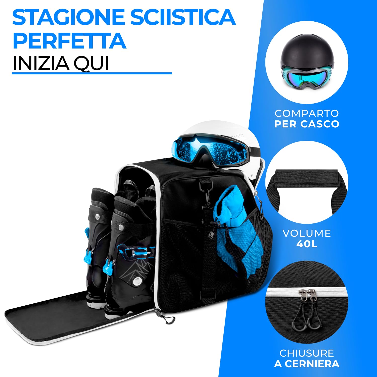 STYNGARD Borsa per scarponi da sci con scomparto per casco e scomparto per stivali [40 L] – Borsa da sci con funzione di tracolla e spazio per accessori – modello ZERMATT