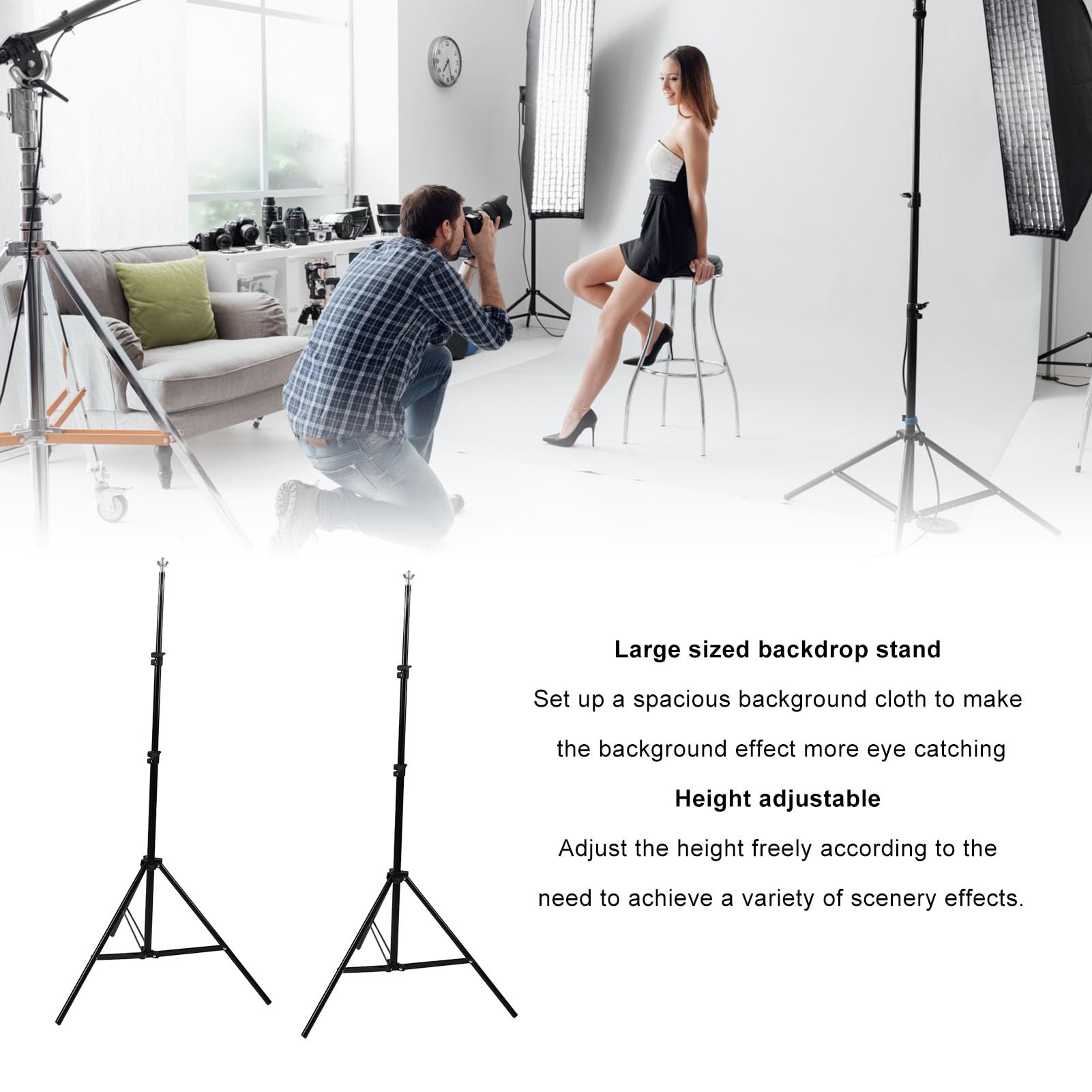 Soporte para telón de fondo de fotos, de soporte ajustable de aluminio ligero para fotografía de estudio, fotos de bebés recién nacidos, mascotas, 78.7 x 118 pulgadas