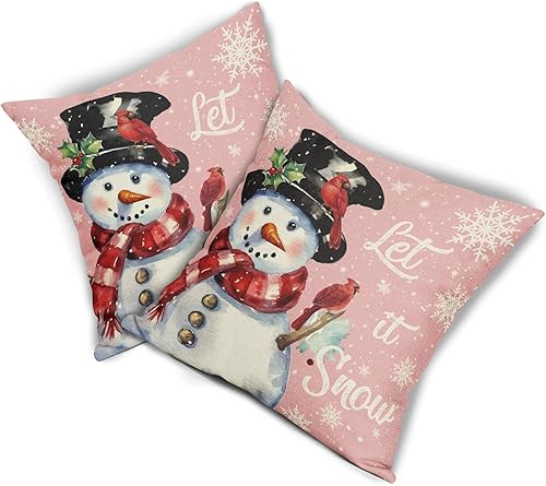 Miniatura 8 de Juego de 2 fundas de almohada de Navidad de 18 x 18 pulgadas, color verde, estilo rústico, muñeco de nieve con estampado de muñeco de nieve,