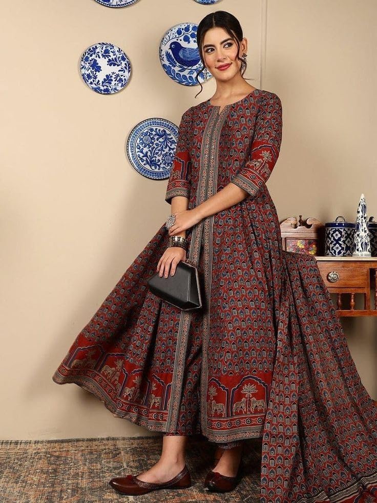 Image of ANNI Designer Women's Rayon Viscose A-Line Printed Kurta with Pant and Dupatta