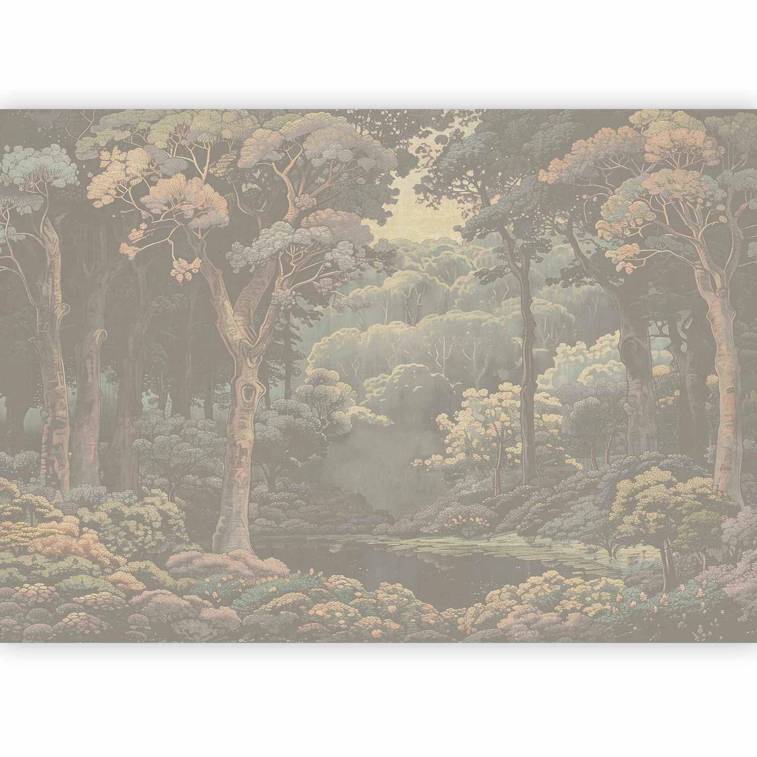 murando - Mural Wallpaper Retro 500x350 cm / 196,8" x137,8" Non-Woven Premium Art Print Fleece Wall Mural Decoration Poster Picture Design Modern - Garden Plants Green Trees Forest c-H-10057-a-a