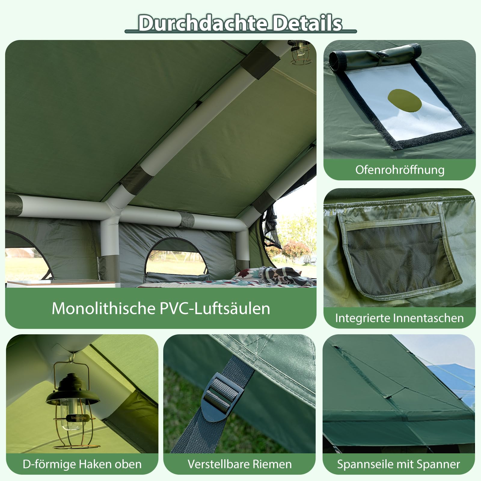 Aufblasbares Campingzelt mit Handpumpe Einfacher Aufbau Wasserdicht Winddichtes Outdoor Aufblasbares Zelt 2-10 Personen Oxford Glamping Luftzelt Hüttenhaus