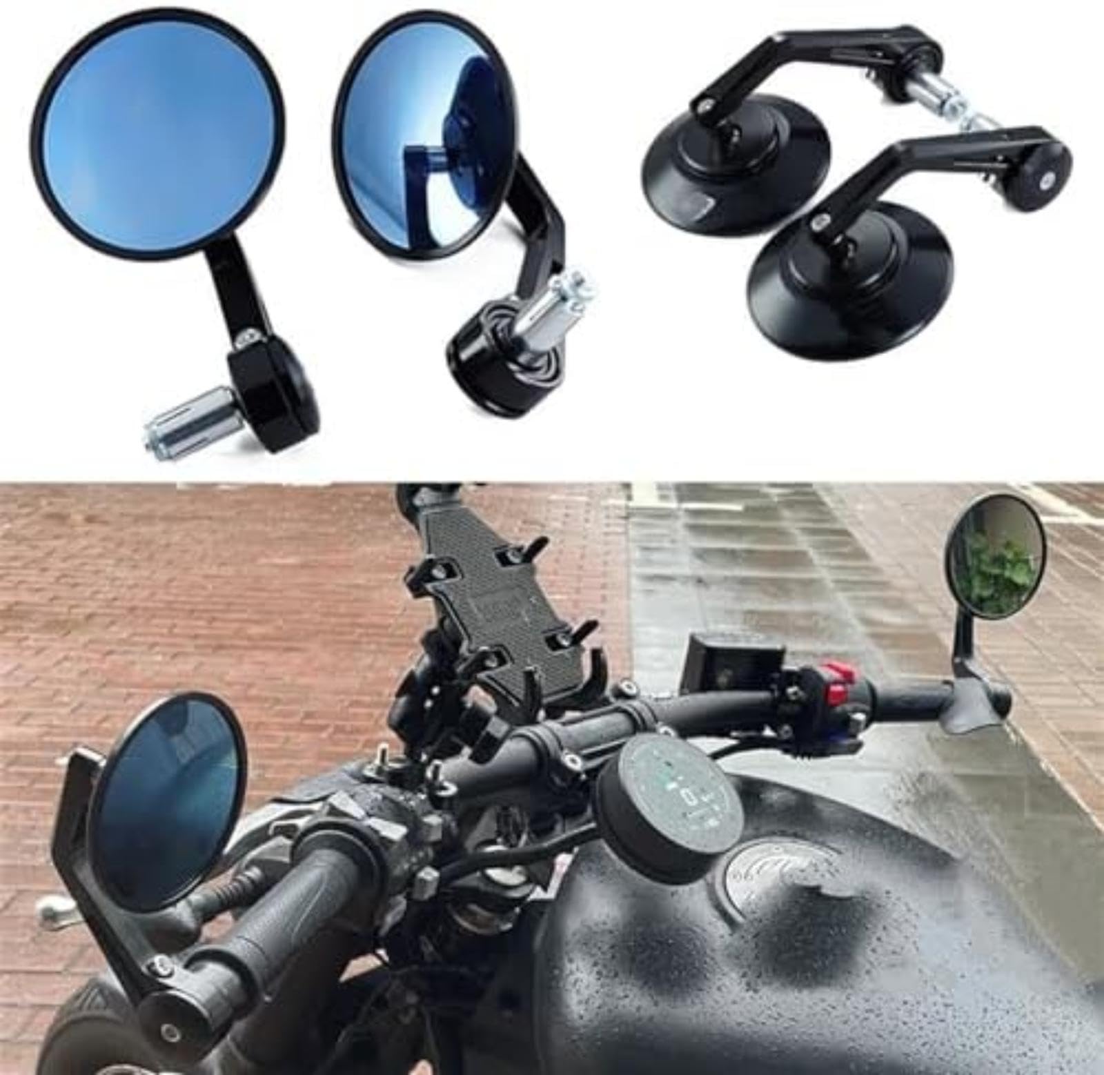 Lusterka tylne motocykla, dla Ducati, dla Scrambler 400 800 1100 2014-2019 1 para 7/8 22Mm koniec kierownicy Retro końcówka kierownicy lusterko wsteczne Cnc Lusterko wsteczne (Black)