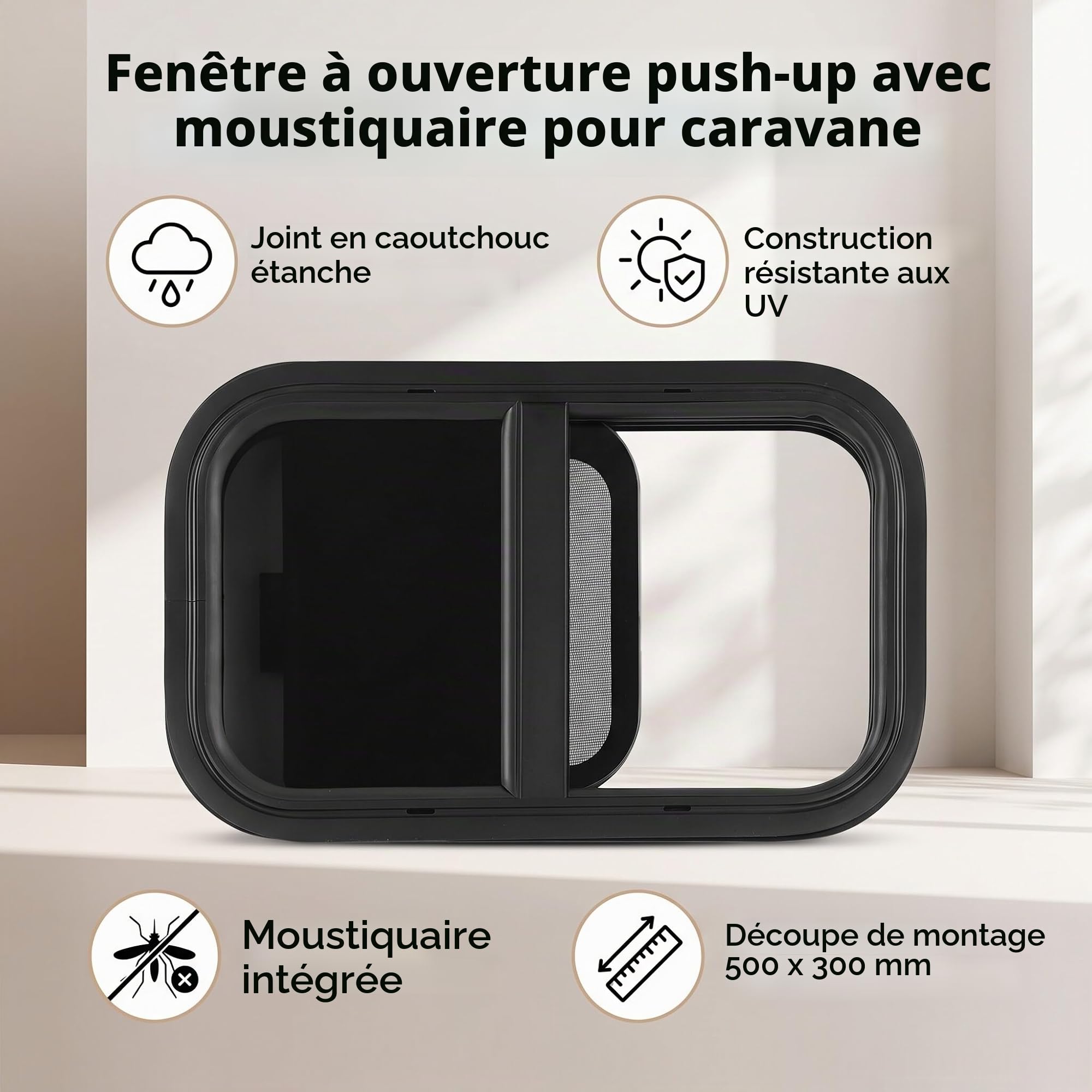 Fenêtre avec moustiquaire, fenêtre latérale de caravane, fenêtre latérale push-up, protection contre les insectes, protection solaire, moustiquaire pour fenêtre de caravane, camping-car, caravane