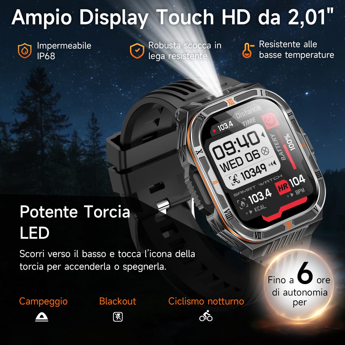 2026 Nuovo Smartwatch Uomo,1100mAh/2.01" Smartwatch Militare Uomo Fitness Con Bluetooth,110+ Modalità Sportive Orologio Intelligente Fitness Con Cardiofrequenzimetro/SpO2/ Bussol/Torcia, iOS Android