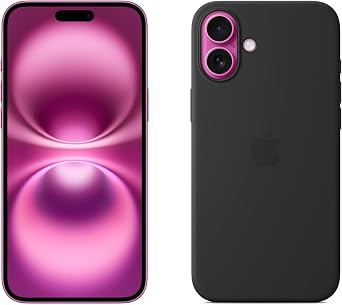 Apple iPhone 16 Plus 256GB 5G Mobile phone with Apple Intelligence - Pink + Silicone Case with MagSafe - Black