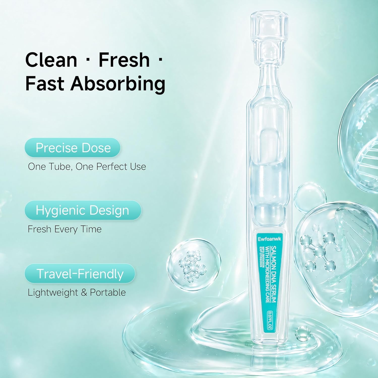 Stem Cell & Salmon DNA PDRN Serum,Microneedling Aftercare Anti-Aging Face Serum with Peptides & Hyaluronic Acid,Korean Skincare Formula(2mL×30Vials)