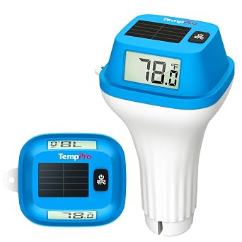 TempPro Solar Pool Thermometer Floating Easy Read, IPX8 Waterproof Digital Pool Thermometer with 0.9 F Accuracy, Water Temperature Sensor for Swimming Pool, Hot Tub, Cold Plunge Previously ThermoPro