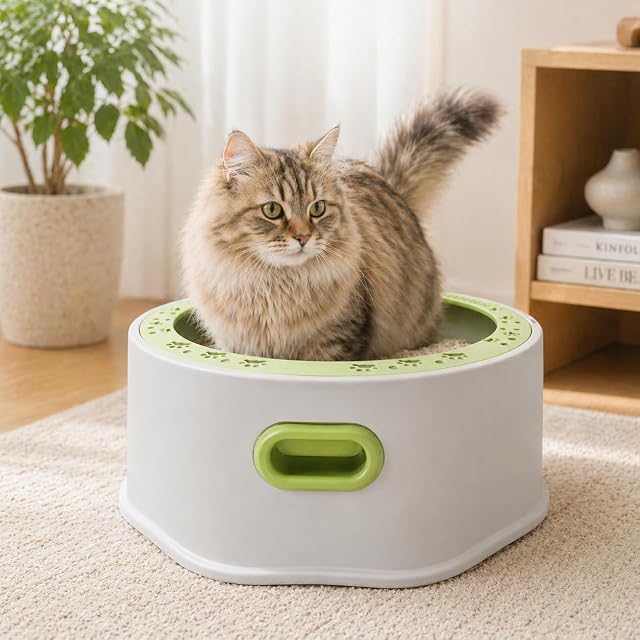 Foto 7 de 7 de Arenero Cerrado para Gatos con Entrada Superior 48,5cm, Caja de Arena Redonda,Fácil de Limpiar
