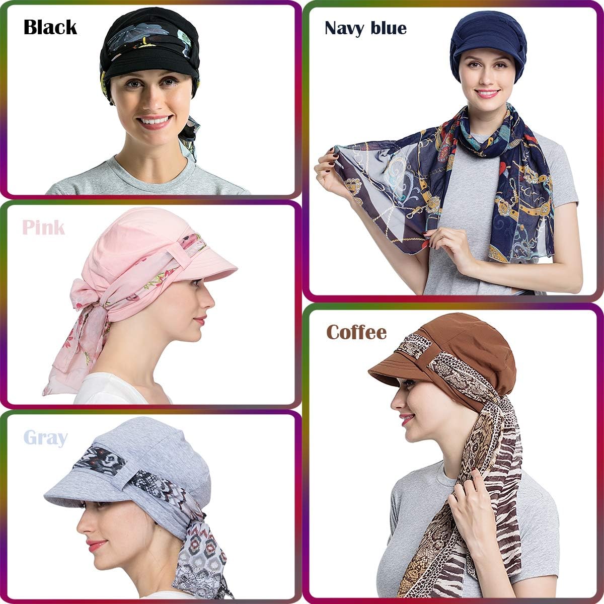 JarseHera Chemo Hats for Women Bamboo Cotton Lined Newsboy Caps with Scarf Double Loop Headwear for Cancer Hair Loss - Image 6