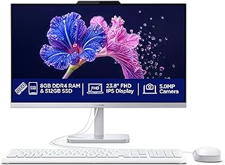 Lenovo A100 All in one Intel® N100 23.8" FHD (1920x1080) 3-Side Edgeless All-in-One Desktop (8GB/512GB SSD/Win11/MS Office 2024/5MP Camera/USB Calliope Keyboard & Mouse) F0J6005FIN