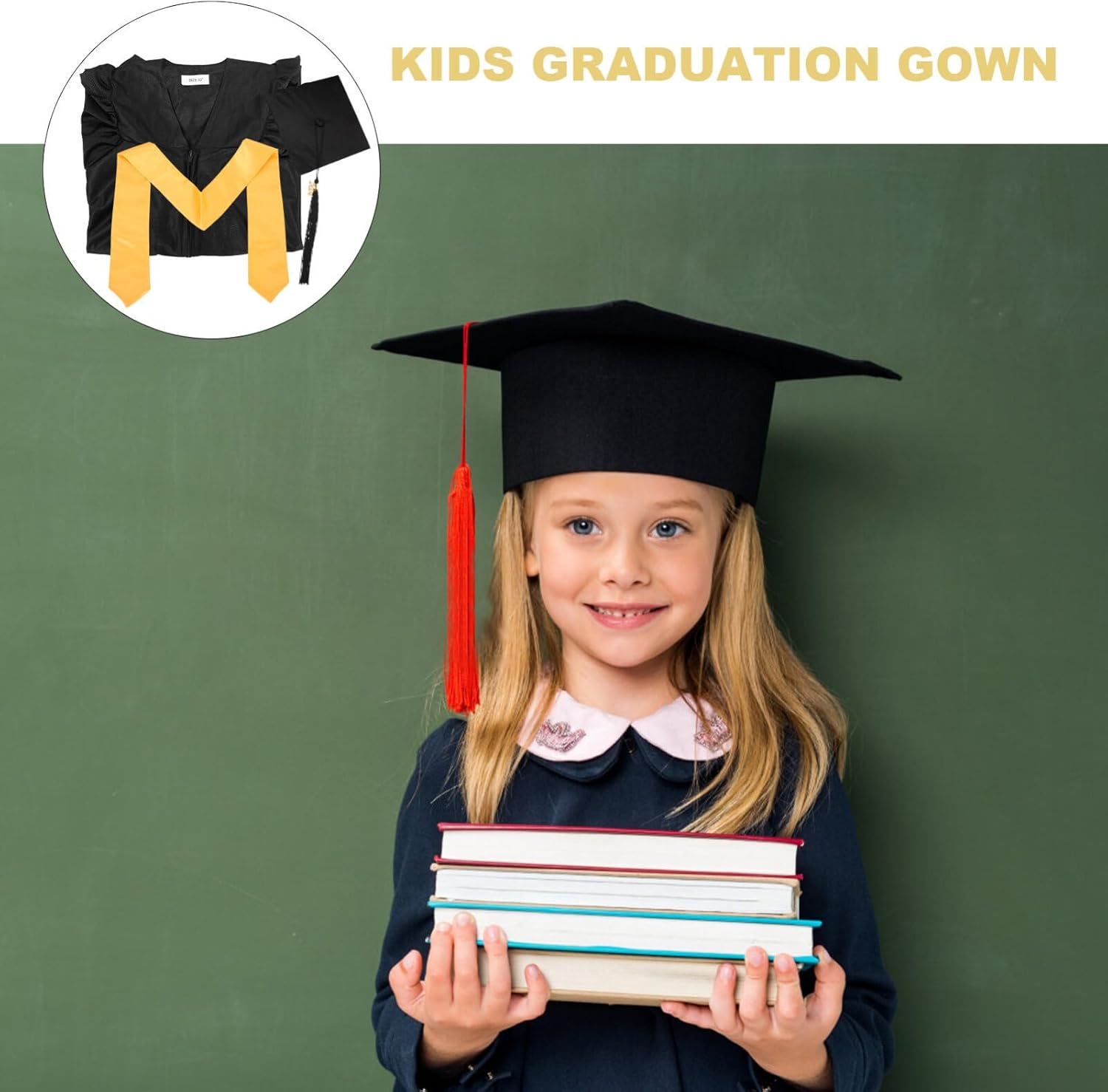 Vaguelly 1 Set Preschool Kindergarten Graduation Gown Cap Set with Tassel and 2024 Charm for Preschool Kindergarten Kids Size