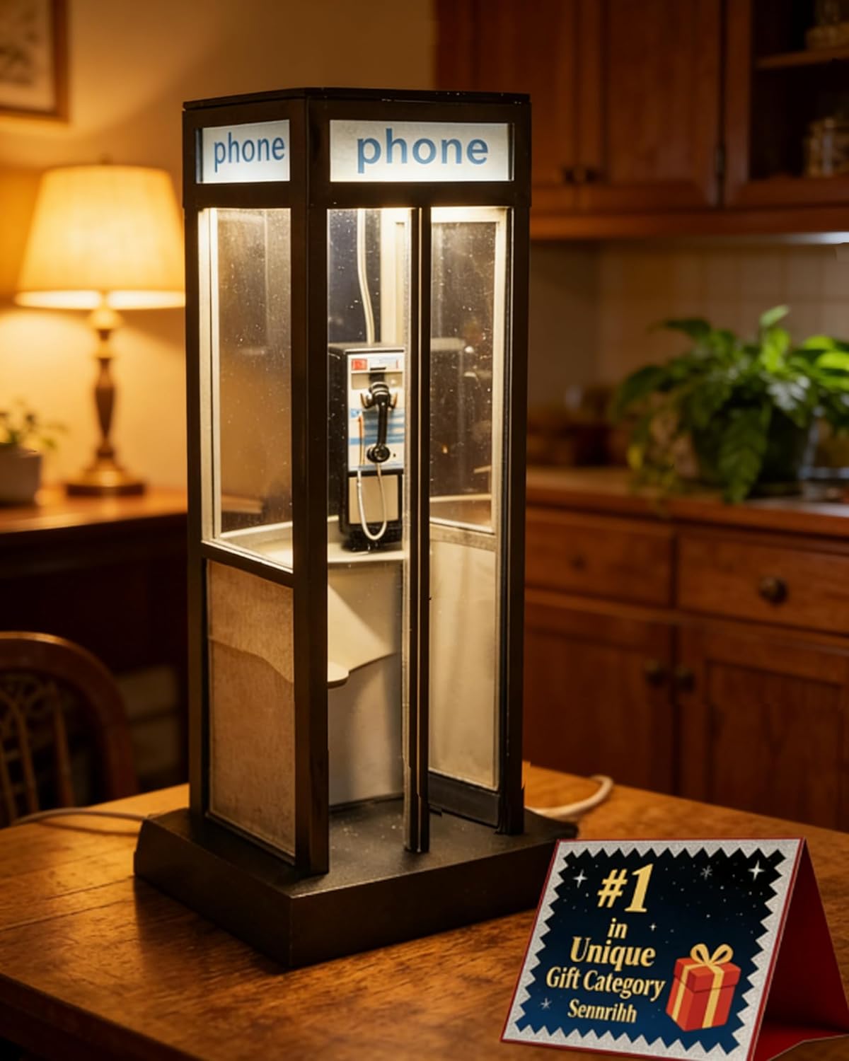 Retro Tall Phonebooth Lamp, Vintage Classic Booth Rechargeable LED Night Lamp, Phone Box Decorative Touch Sensor Table Desk Night Light for Bedroom, Office, Unique Retro Home Decor (1pcs)