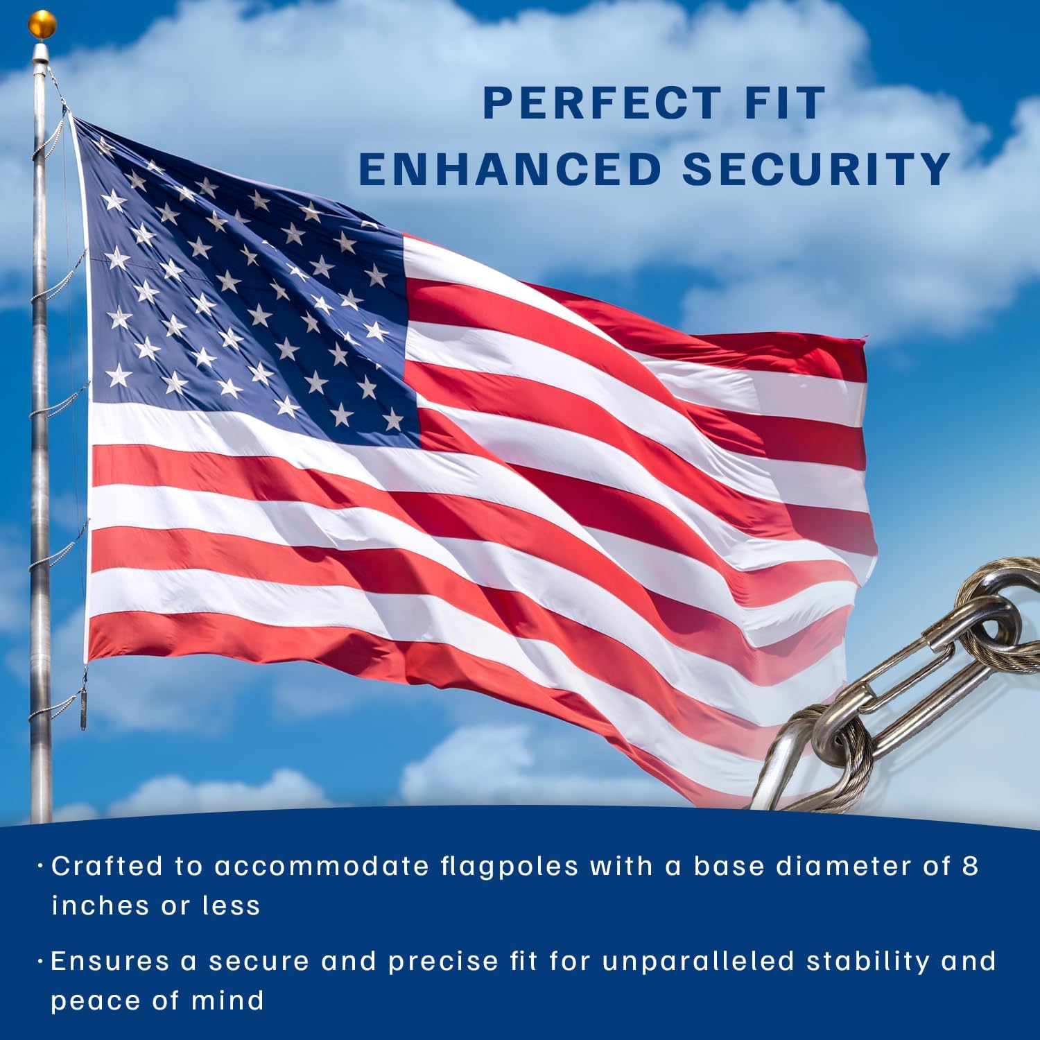 Flagpole Retainer Ring - Stainless Steel Beaded Halyard Retainer Ring - Anti Furling Flag Ring - 42” Retainer Ring to Keep Flag Close to Pole - Outdoor Flag Mounting Accessories