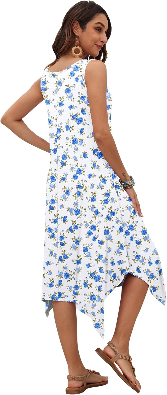AUSELILY Women's Summer Dresses 2026 Casual Sleeveless Sundress Asymmetrical Hem Midi Tank Beach Dress with Pockets - Image 3