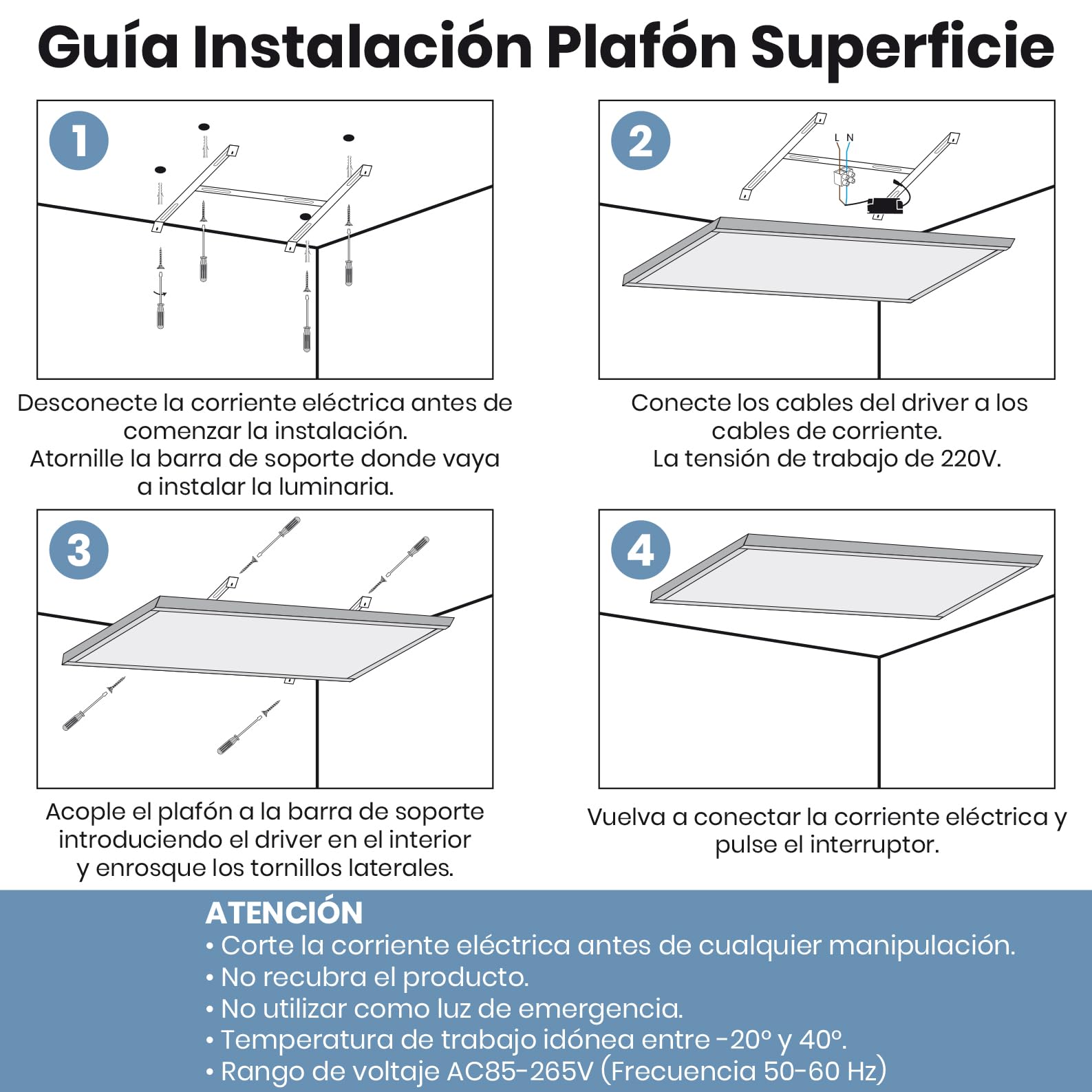 LED ATOMANT Plafon LED Panel Superficie 120x30cm 48W, CCT (Selector de Color Blanco Calido, Neutro y Frio), 5000 Lumenes, Driver incluido