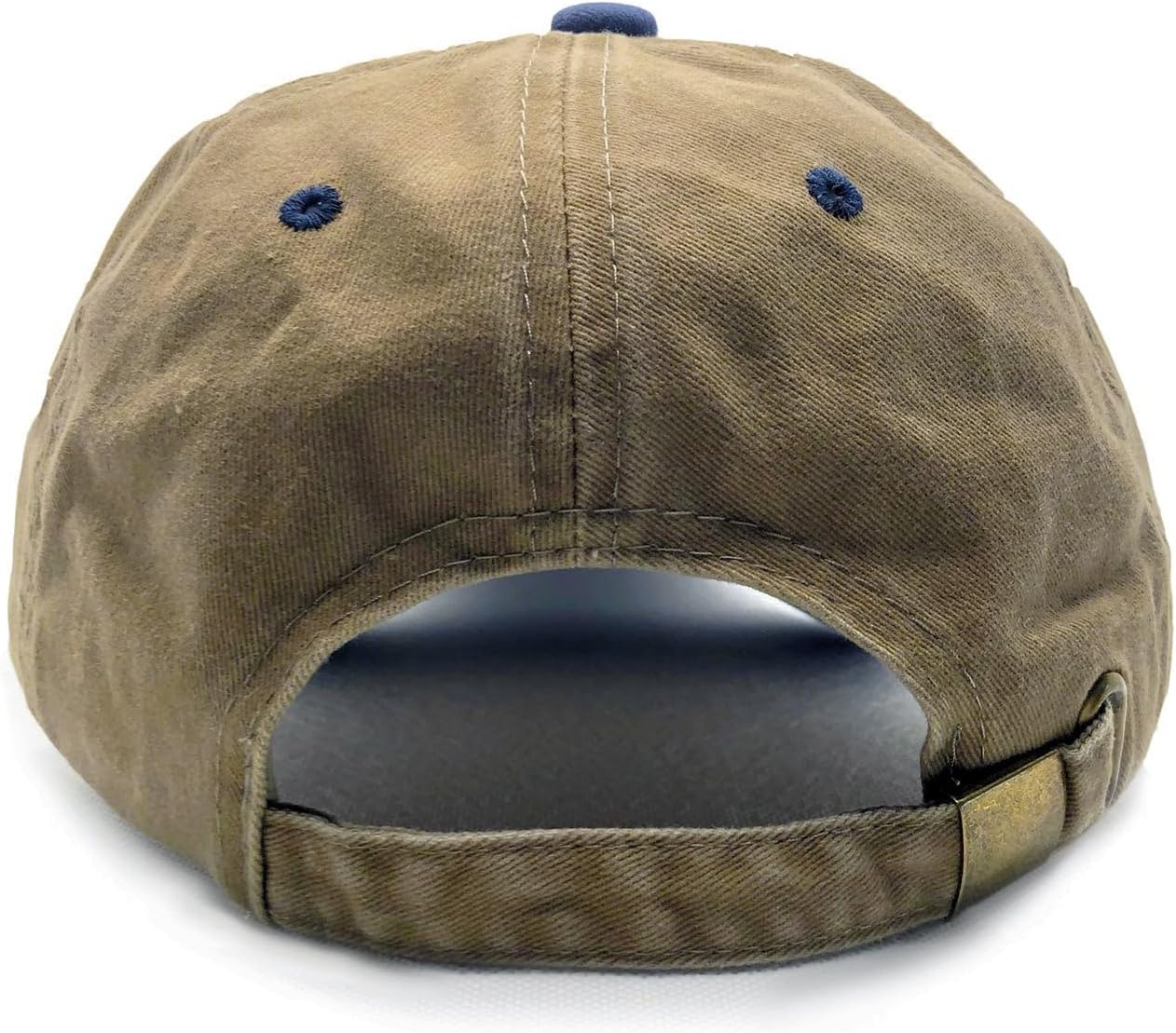 Dad Brand Hat3 (Hat Cubed) Two-Tone Dad Hat for Men - Embroidered 6-Panel Unstructured Cotton Cap, Adjustable Buckle Strap, Curved Brim - Funny Dad Gift Hat Tan/Blue