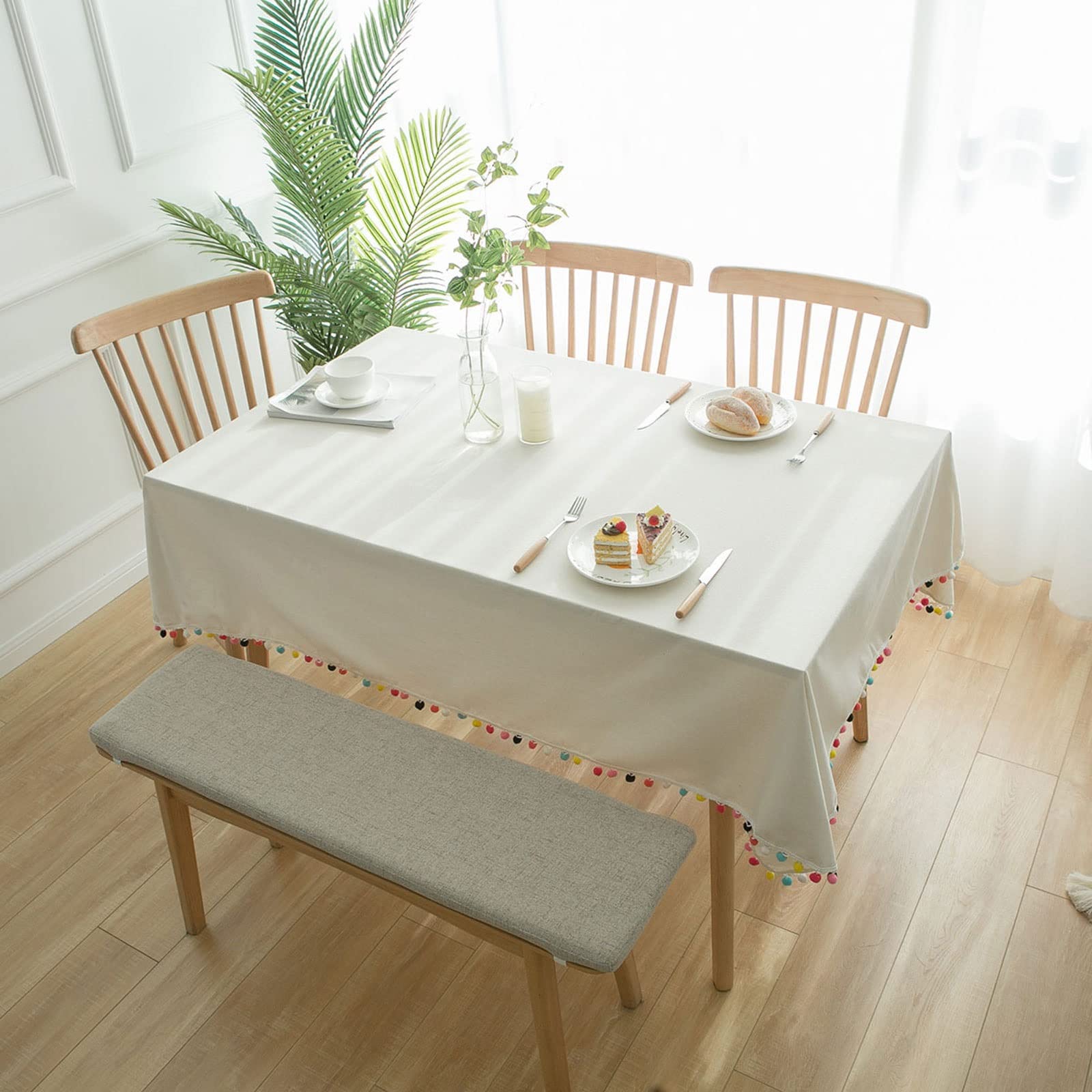 JINGYAN Tablecloths Natural Linen Solid Color Rectangle Table Cloth With Tassel Home Kitchen Decorations Nappe(100X140cm)