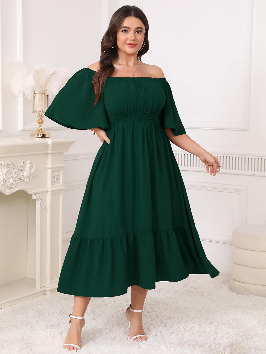 Plus Size Smocked Maxi Dresses for Curvy Women Square Neck Flowy Casual Summer Wedding Guest Dress - Image 4