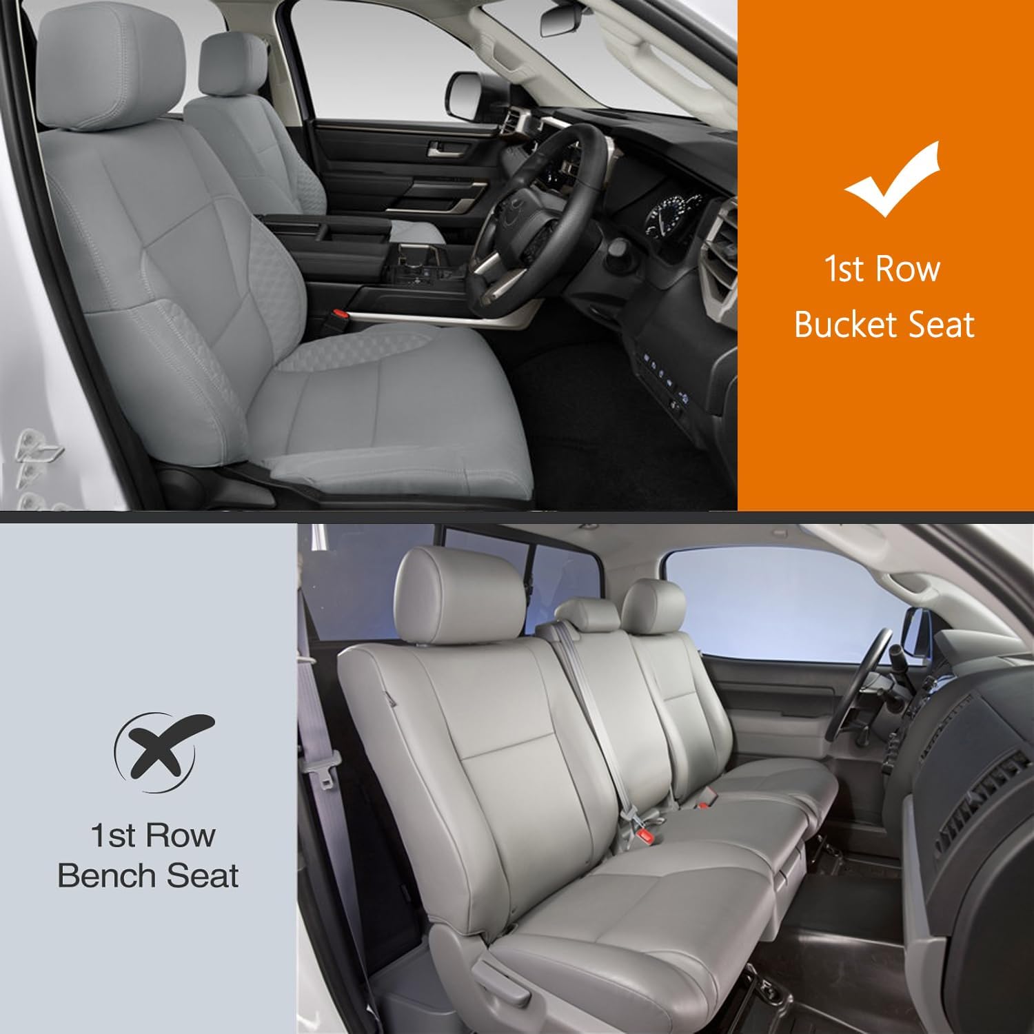 AOMSAZTO Leather Car Seat Cover Custom Fit for Toyota Tundra 2008-2024 2025 Faux Leather Car Seat Protector Compatible Airbag Tundra Seat Covers Vehicle Cushion Covers Waterproof 2 Front Seat Beige