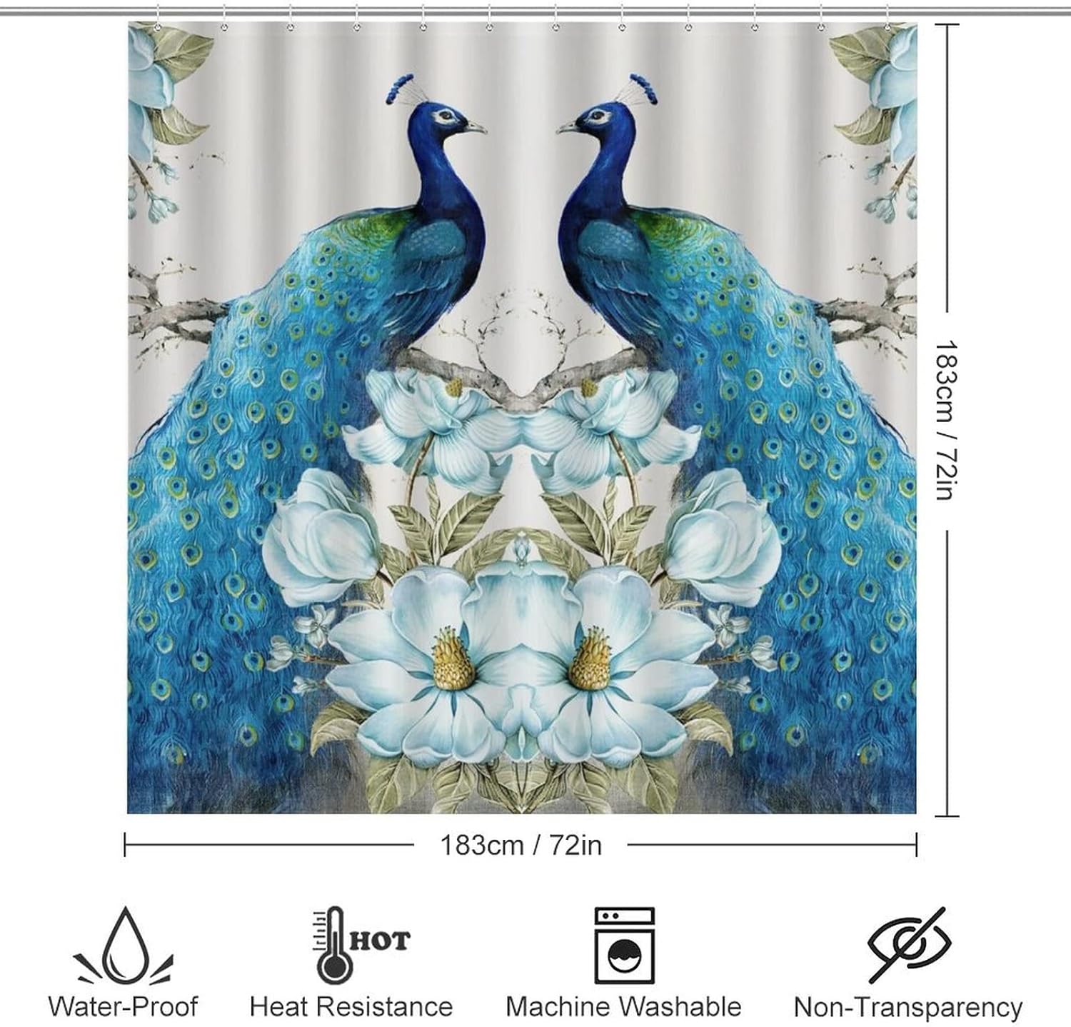 Vintage Peacock Shower Curtain Sets with Rugs 4 Piece Accessories Bathroom Curtains Shower Set Include Shower Curtain Non-Slip Rug Toilet Lid Cover Bath Mat One Size