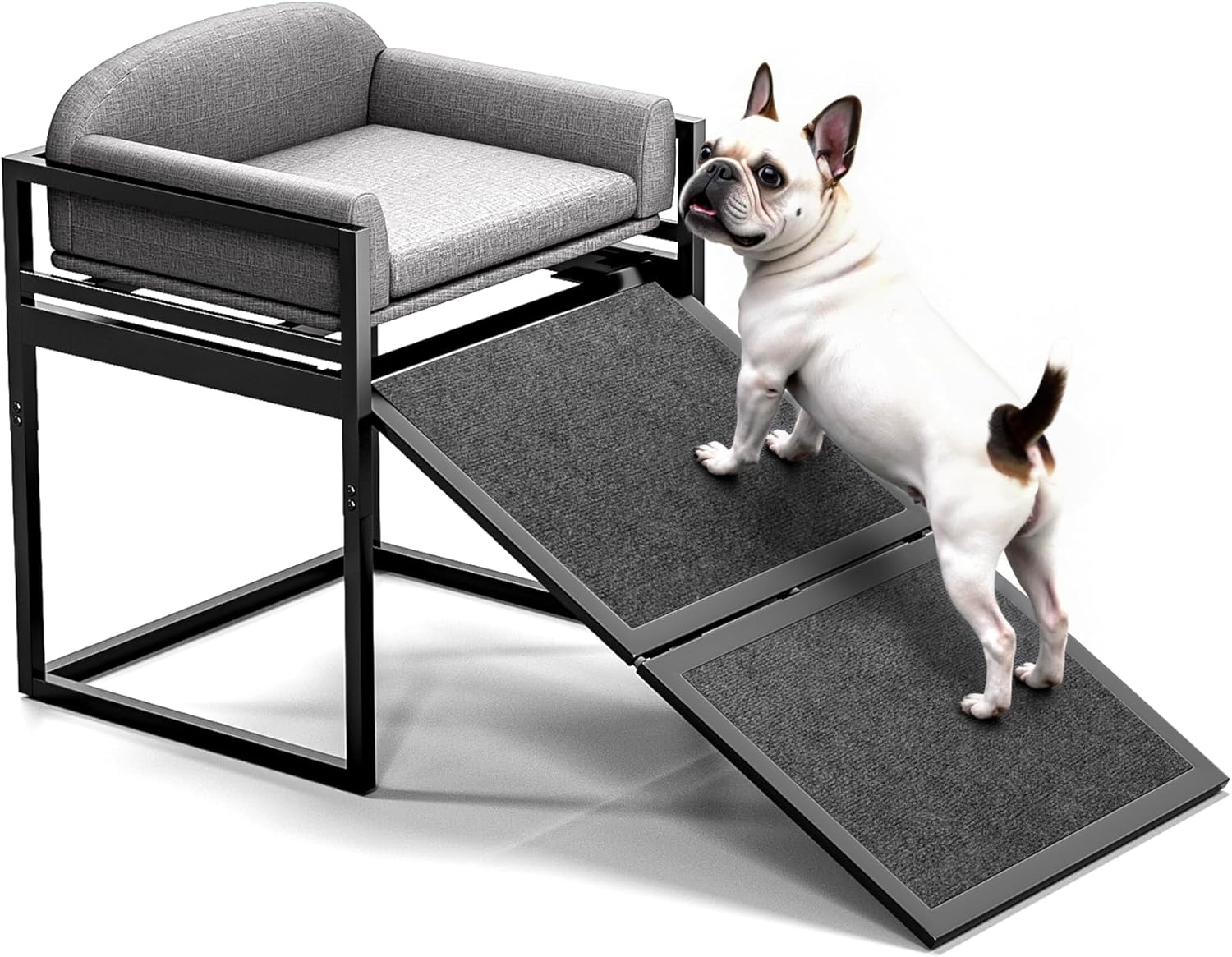 AZV Dog Stairs Ramps,Seat Chairs Mate for Small Dogs,Steps for Puppy Cats Pets to Get on High Bed with Platform Doggie Office Window Doggy Couch,Non Slip Dachshunds Ladder,Load Capacity 100 lbs Grey