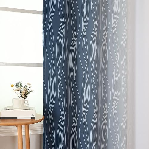 Miniatura 4 de Estelar Textiler Cortinas opacas azul marino y blanco de 96 pulgadas de largo, cortinas de oscurecimiento de habitación con bolsillo para cortinero,