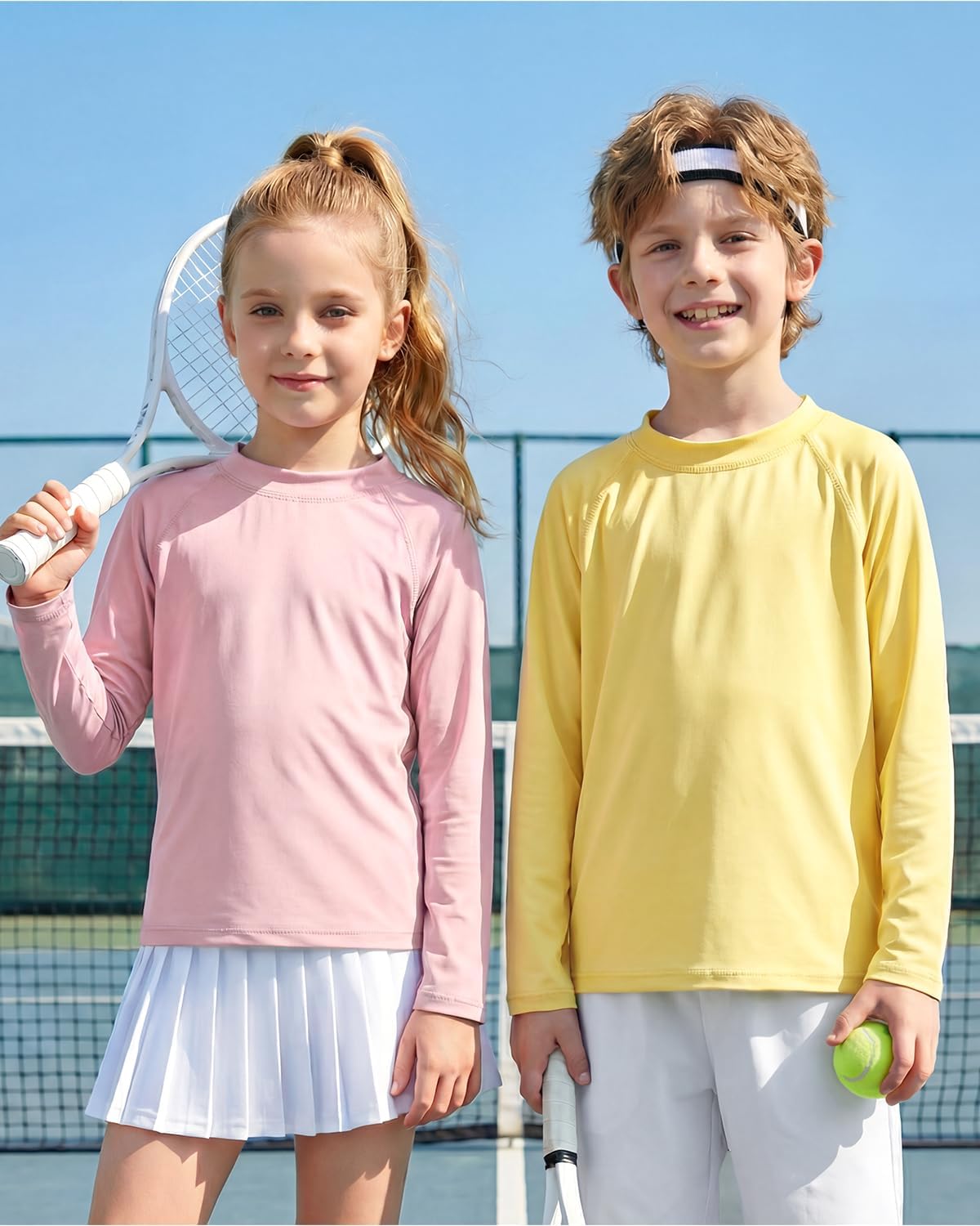 JiAmy 2 Pack Boys Girls Swim Shirt Long Sleeve Rash Guard Dry-Fit Top 3-12Y