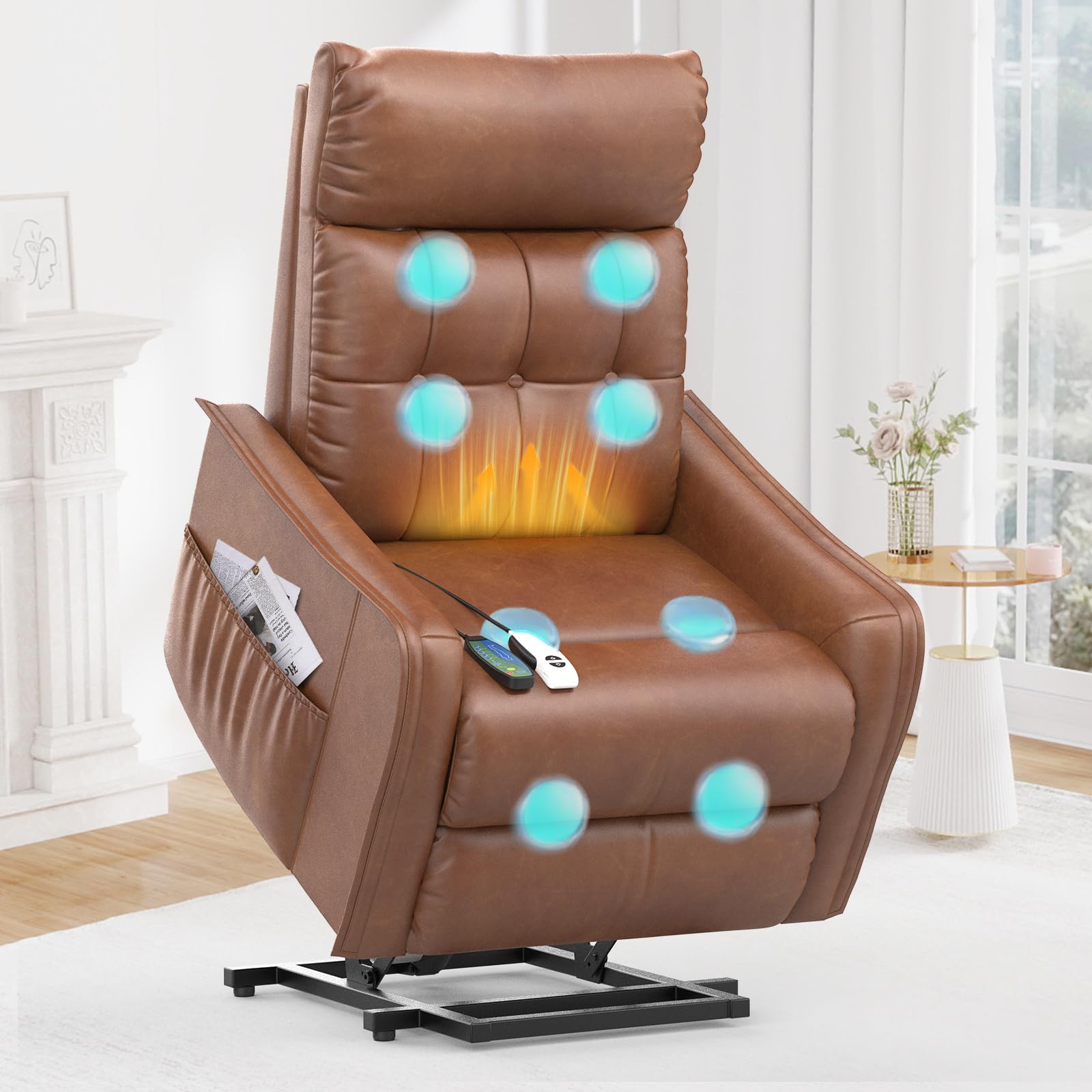 sisolos Recliner Armchair Rise and Recliner Chair for Elders, Power Lift Chairs with Massage & Heat, Extended Footrest, Electric Recliner Sofa Reclining Chair For Living Room with Dual Remote Controls