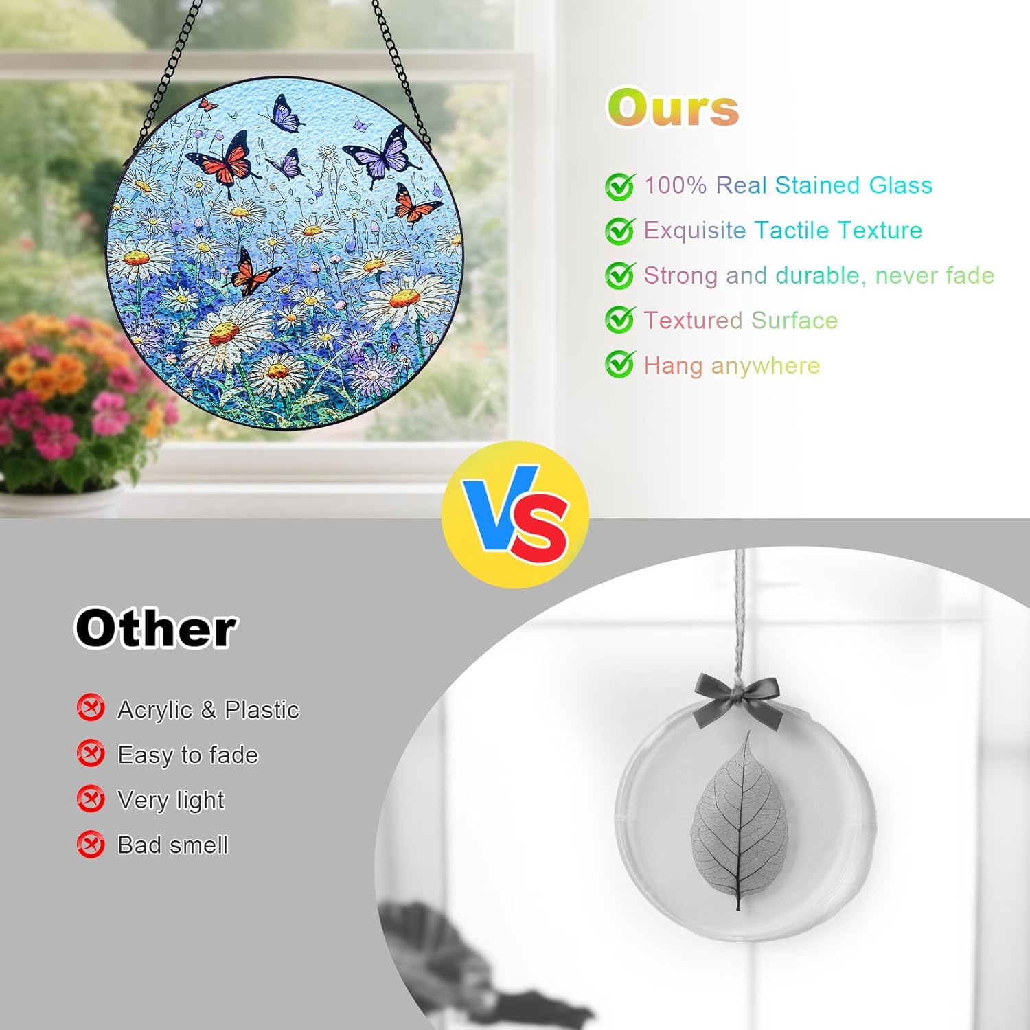 Butterfly Stained Glass Suncatcher,7.8in Butterfly Suncatcher for Window Hanging,Hand Chrysanthemum Suncatcher Window Decoration,Butterfly Home Decor for Indoor Window - Image 6