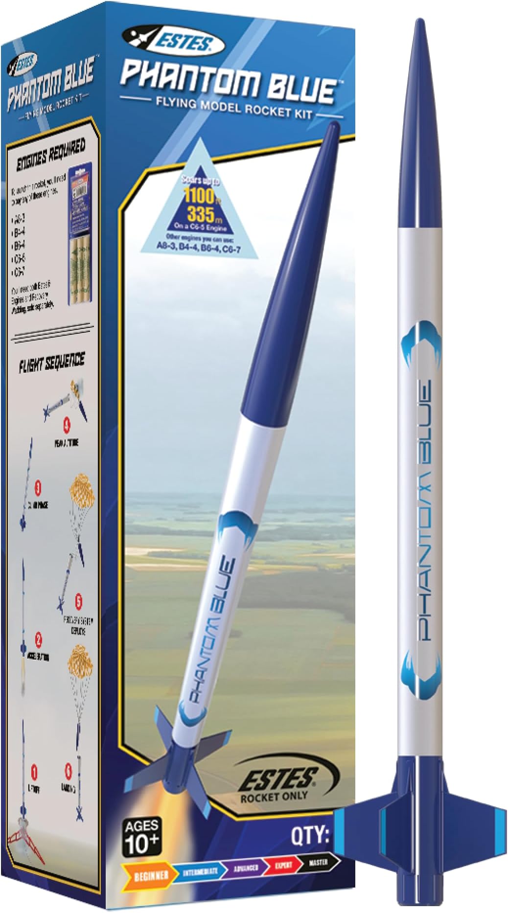 Estes 2483 Phantom Blue Rocket-Building Kit, Beginner Flying-Rocket-Model Kit for Ages 10+